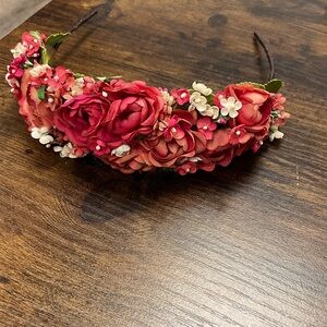 Floral Red and White Headband